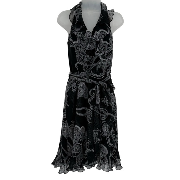 White House Black Market NWT Paisley Print Ruffle Faux Wrap Halter Dress Size 4 - Picture 1 of 11